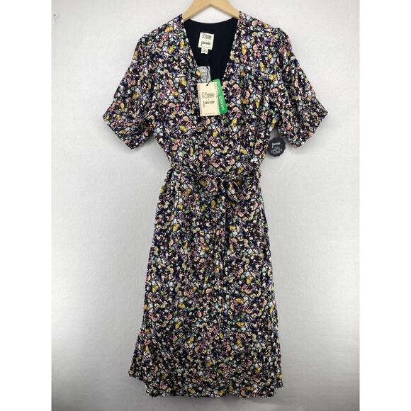 NATURAL HISTORY MUSEUM JOANIE Dress 16 Savannah Meteor Wrap Midi Black NEW - Picture 1 of 16